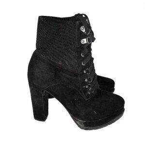 AYAH Black Women's Heeled Suede Lace Up Ankle Booties Platform Size 7.5